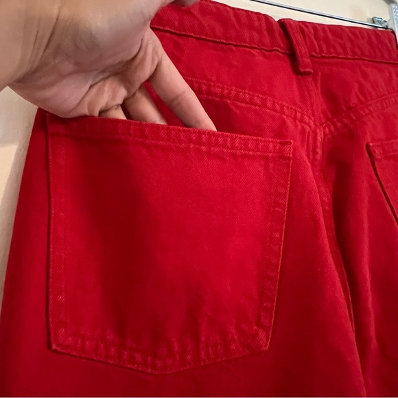 Zara Red Straight Leg Women Jeans Pants 6 Button Fly Casual Streetwear Holiday - Picture 13 of 16